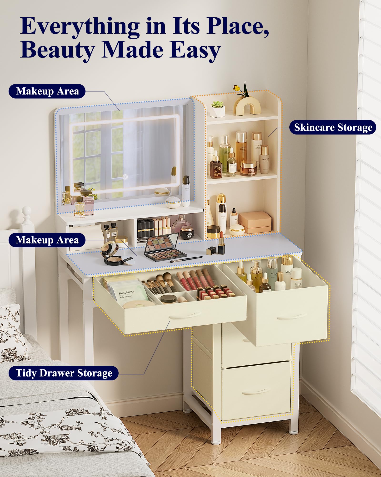 Amazon.com: Kitsure Vanity Desk with Mirror and Lights - Large